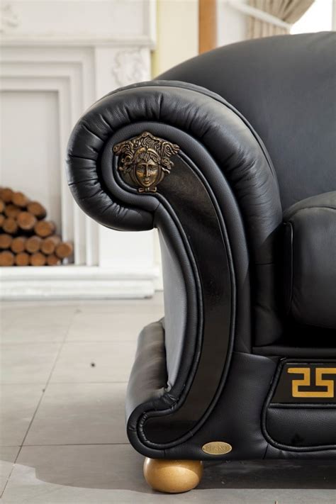 versace black leather sofa|Versace living room sofa set.